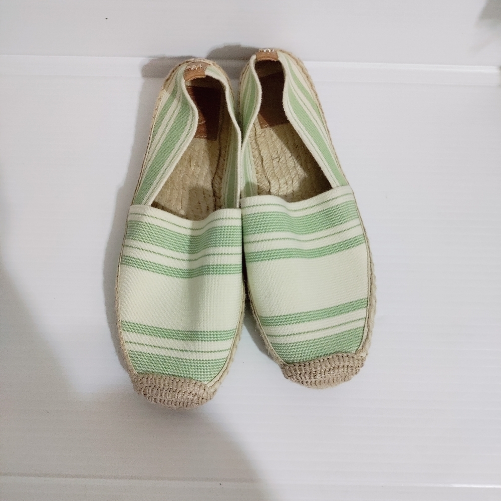 Tory Burch Awning Ivory striped elastic espadrille flat, shoes   women's…
